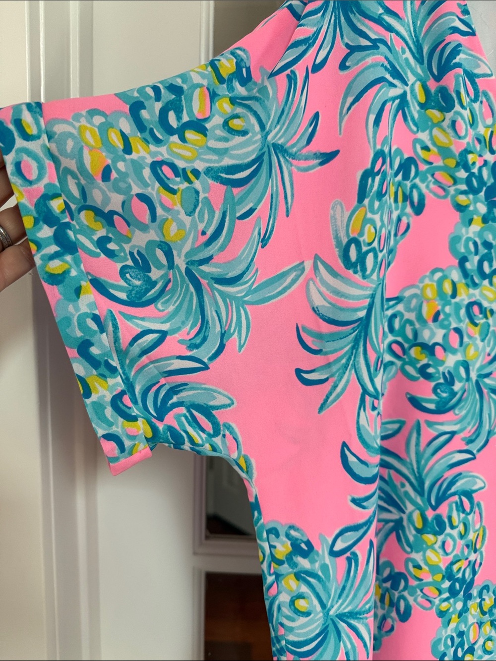 Lilly Pulitzer Pink Tropical Pineapple V-Neck Blouse - Picture 2 of 6